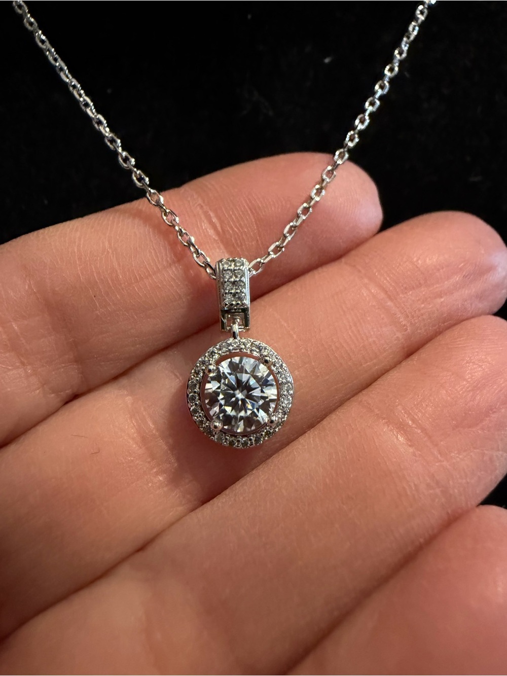 Moissanite Round Halo Pendant Necklace